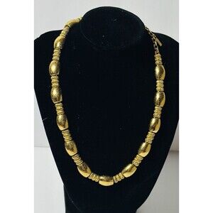 MONET Gold Tone Chunky One-Piece Cast Statement Necklace Barrel Design VTG 1980s